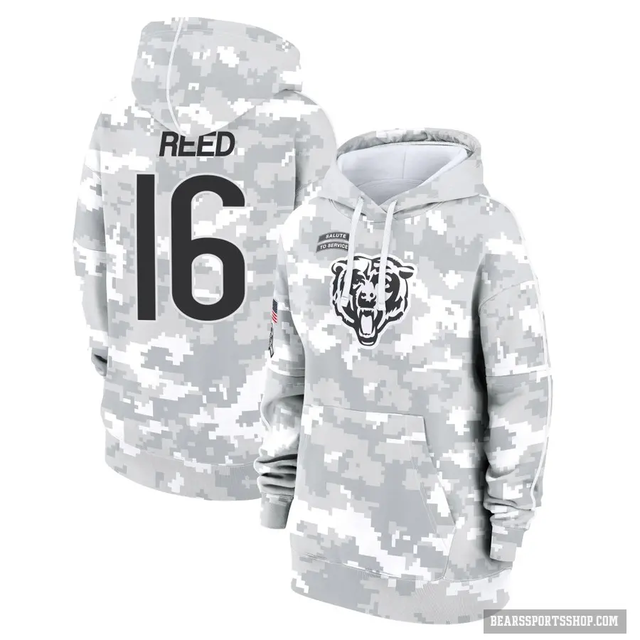 Women's ＃16 Austin Reed Chicago Bears Arctic Camo 2024 Salute to Service Club Fleece Pullover Hoodie