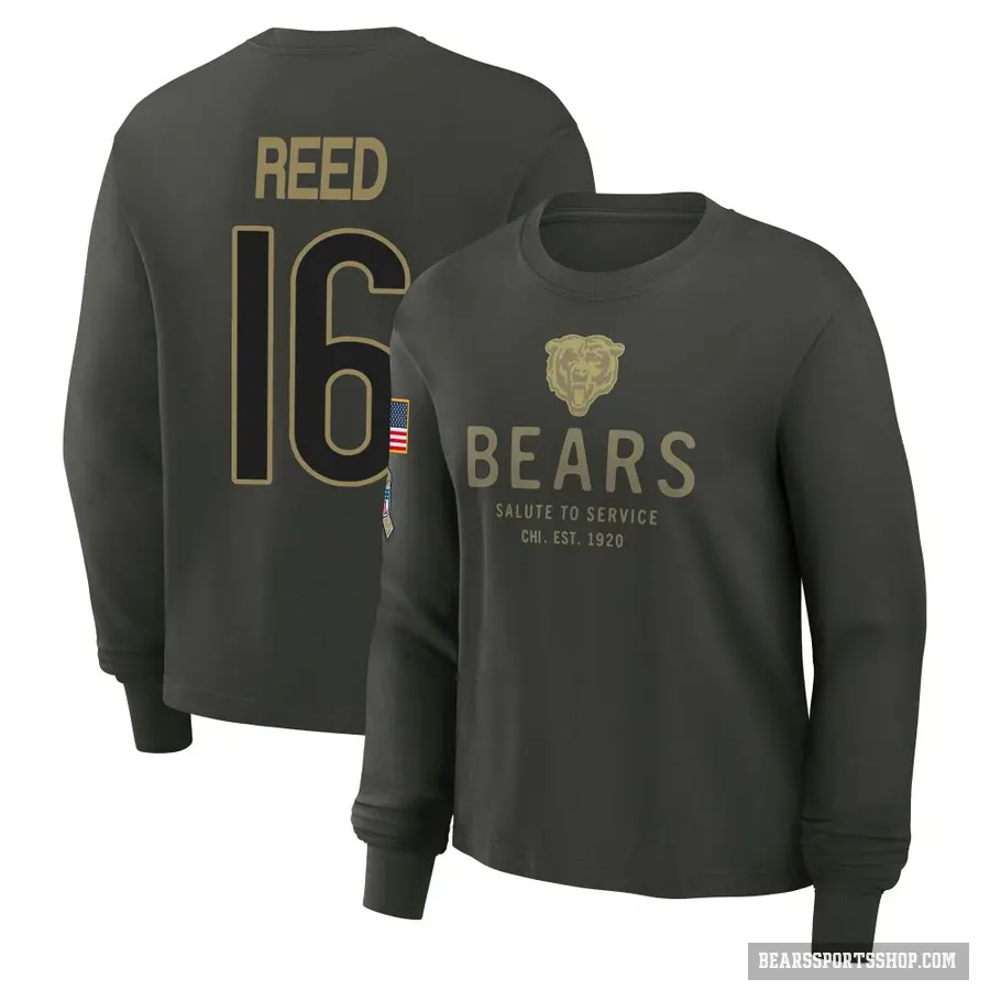 Women's ＃16 Austin Reed Chicago Bears Green Dark/ 2025 Salute to Service Sideline Long Sleeve T-Shirt