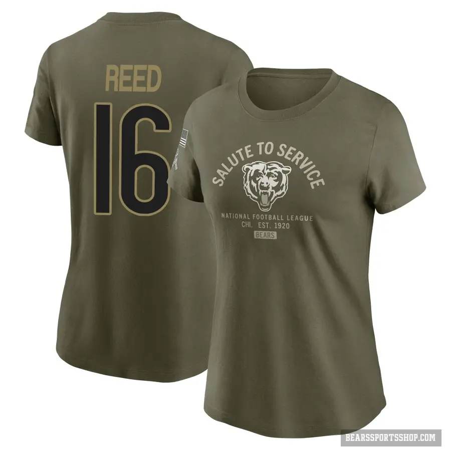 Women's ＃16 Austin Reed Chicago Bears Olive 2025 Salute to Service Sideline T-Shirt