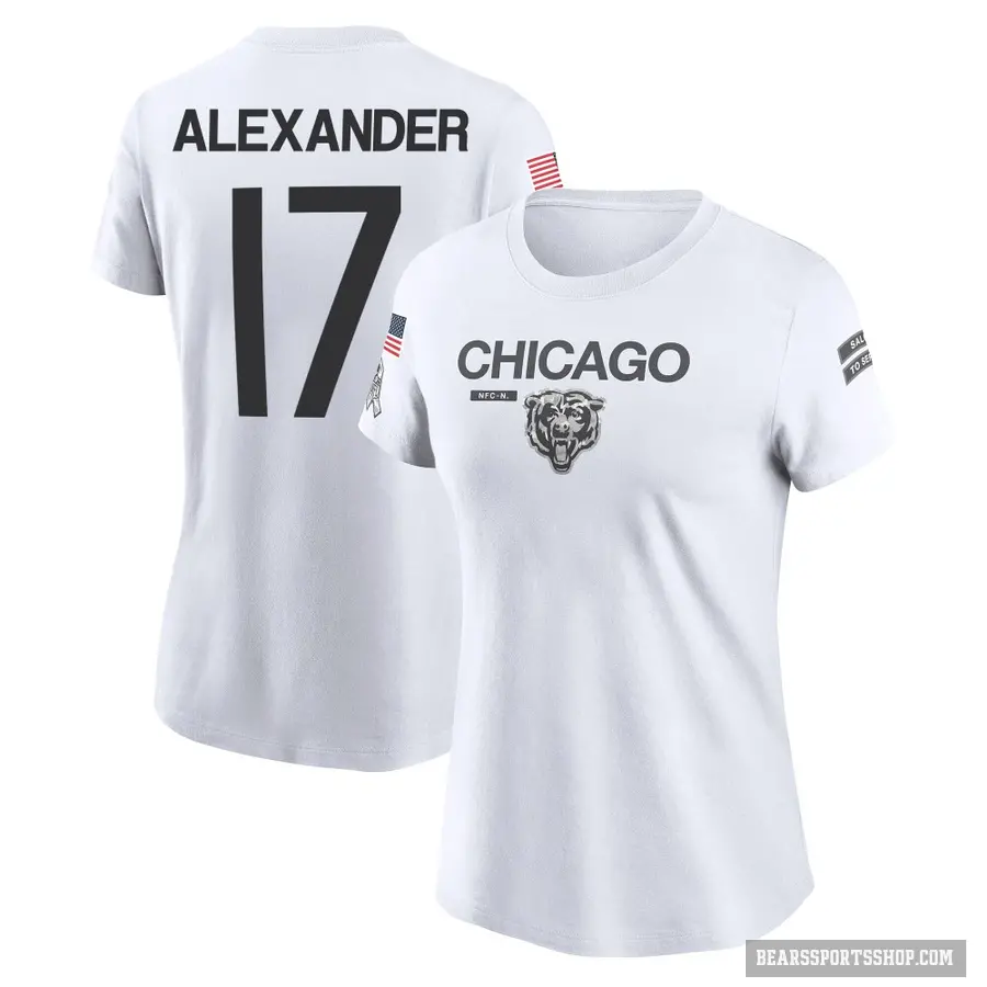 Women's ＃17 Jon Alexander Chicago Bears White 2024 Salute to Service Performance T-Shirt