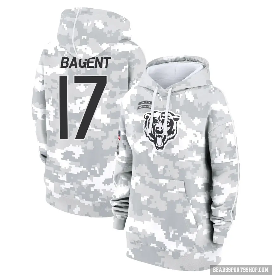 Women's ＃17 Tyson Bagent Chicago Bears Arctic Camo 2024 Salute to Service Club Fleece Pullover Hoodie