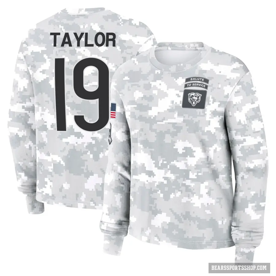 Women's ＃19 Tory Taylor Chicago Bears Camo Arctic 2024 Salute to Service Long Sleeve T-Shirt