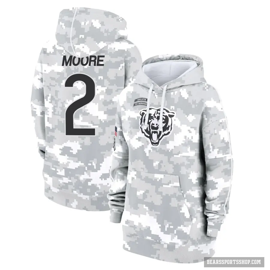 Women's ＃2 DJ Moore Chicago Bears Arctic Camo 2024 Salute to Service Club Fleece Pullover Hoodie