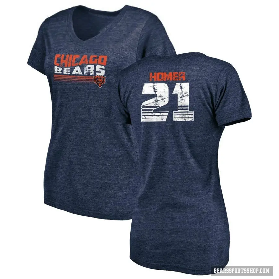 Women's ＃21 Travis Homer Chicago Bears Navy Retro V-Neck T-Shirt