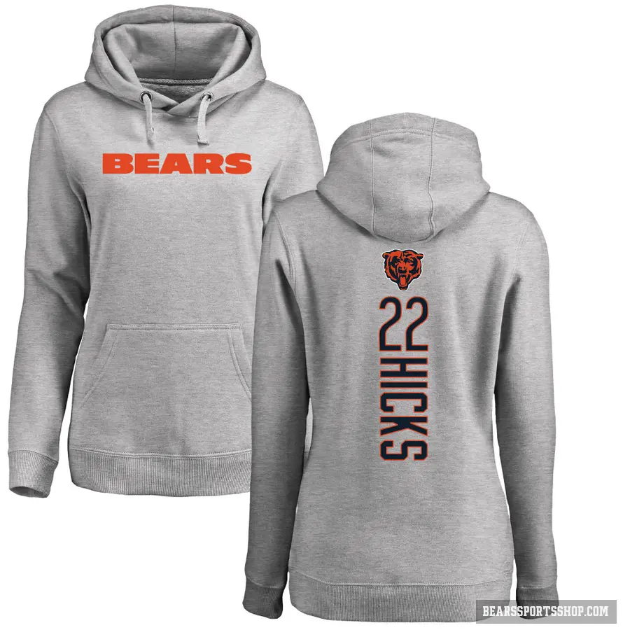 Women's ＃22 Elijah Hicks Chicago Bears Pro Line Ash Backer Pullover Hoodie