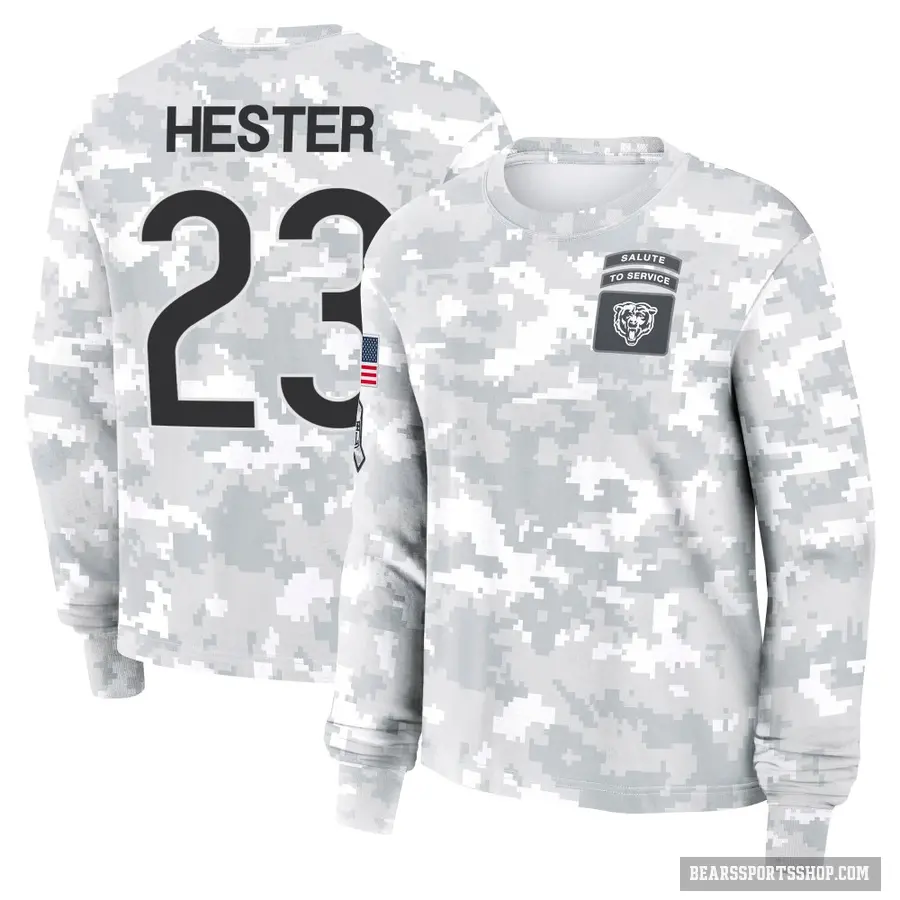 Women's ＃23 Devin Hester Chicago Bears Camo Arctic 2024 Salute to Service Long Sleeve T-Shirt