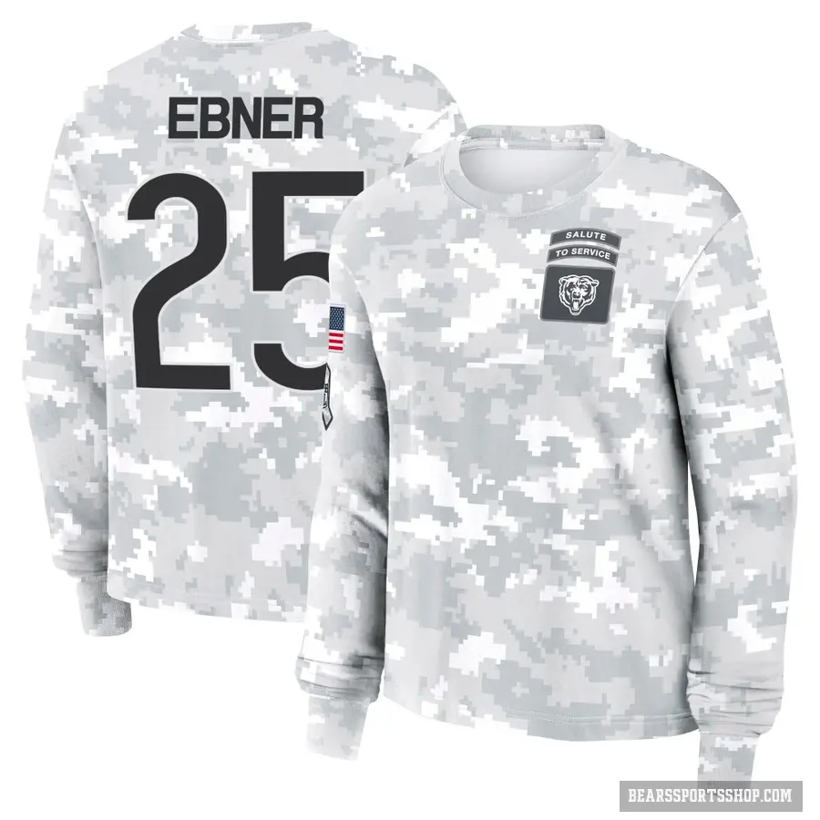 Women's ＃25 Trestan Ebner Chicago Bears Camo Arctic 2024 Salute to Service Long Sleeve T-Shirt