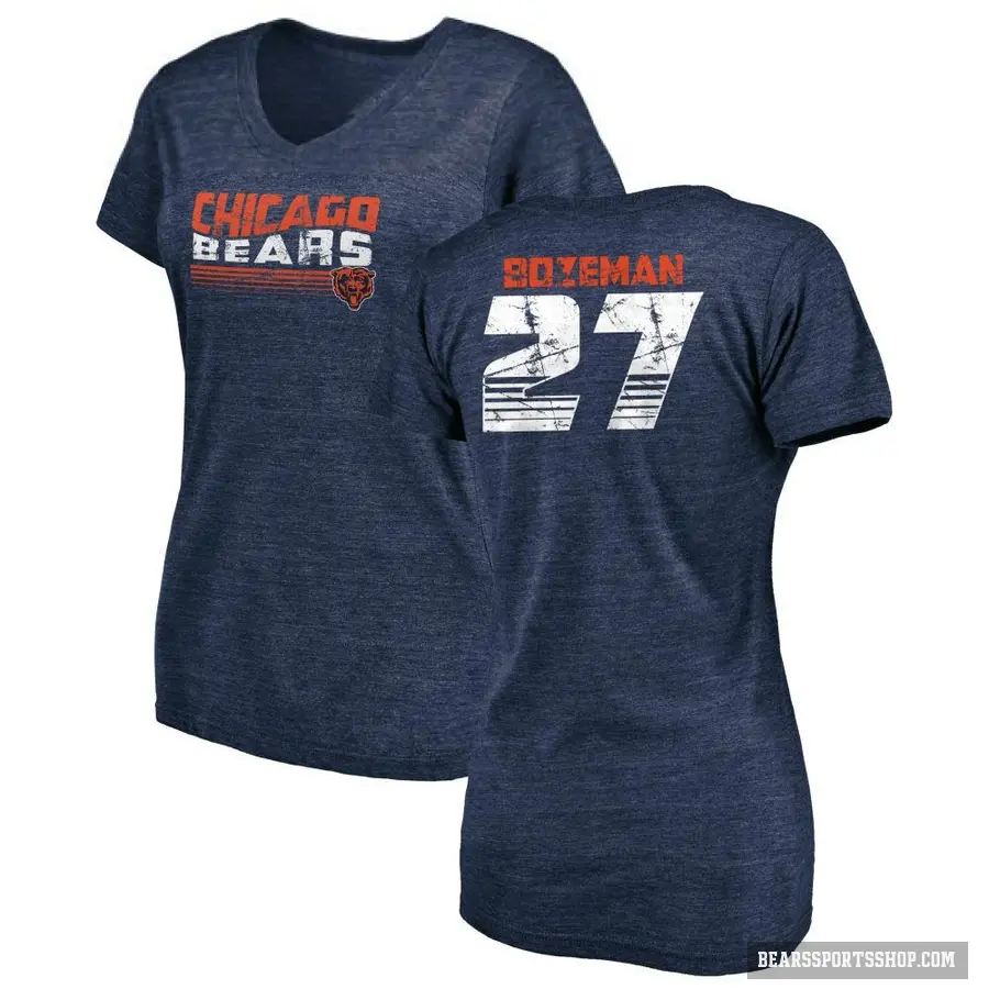 Women's ＃27 Swayze Bozeman Chicago Bears Navy Retro V-Neck T-Shirt