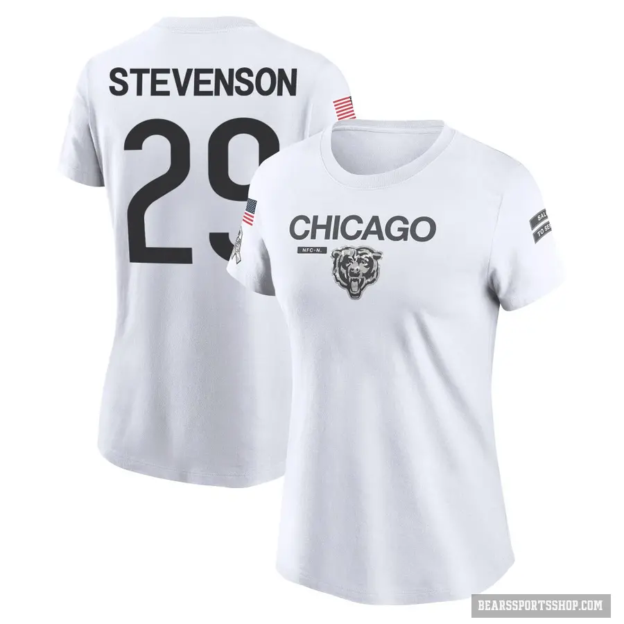 Women's ＃29 Tyrique Stevenson Chicago Bears White 2024 Salute to Service Performance T-Shirt