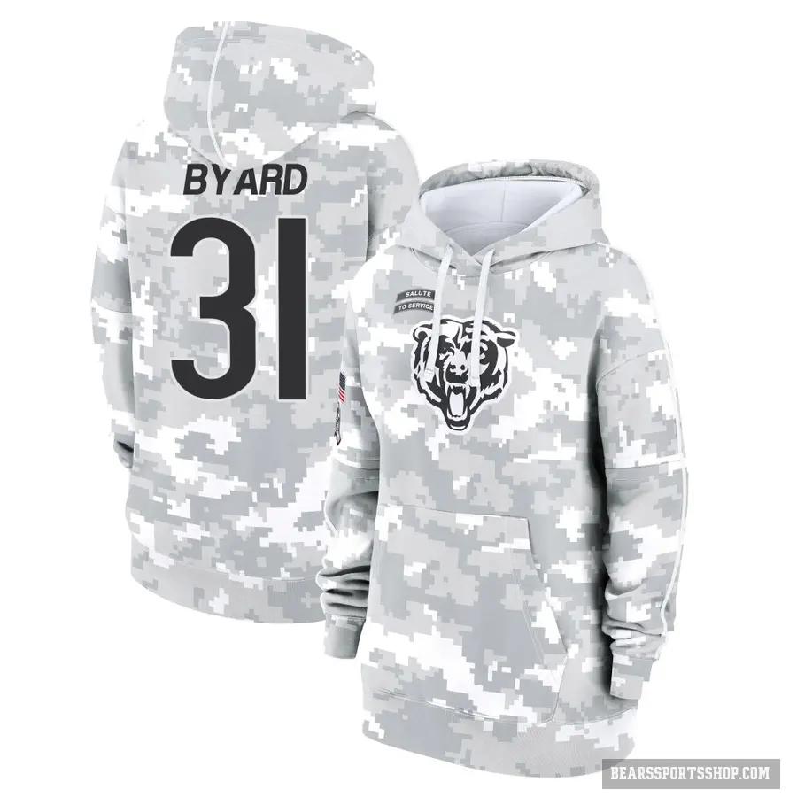 Women's ＃31 Kevin Byard III Chicago Bears Arctic Camo 2024 Salute to Service Club Fleece Pullover Hoodie