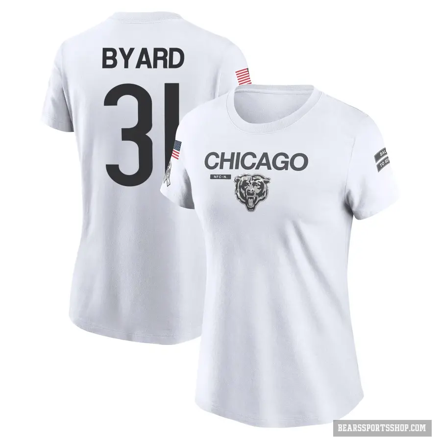 Women's ＃31 Kevin Byard III Chicago Bears White 2024 Salute to Service Performance T-Shirt