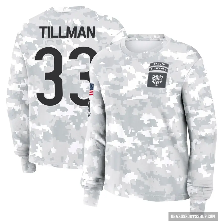 Women's ＃33 Charles Tillman Chicago Bears Camo Arctic 2024 Salute to Service Long Sleeve T-Shirt