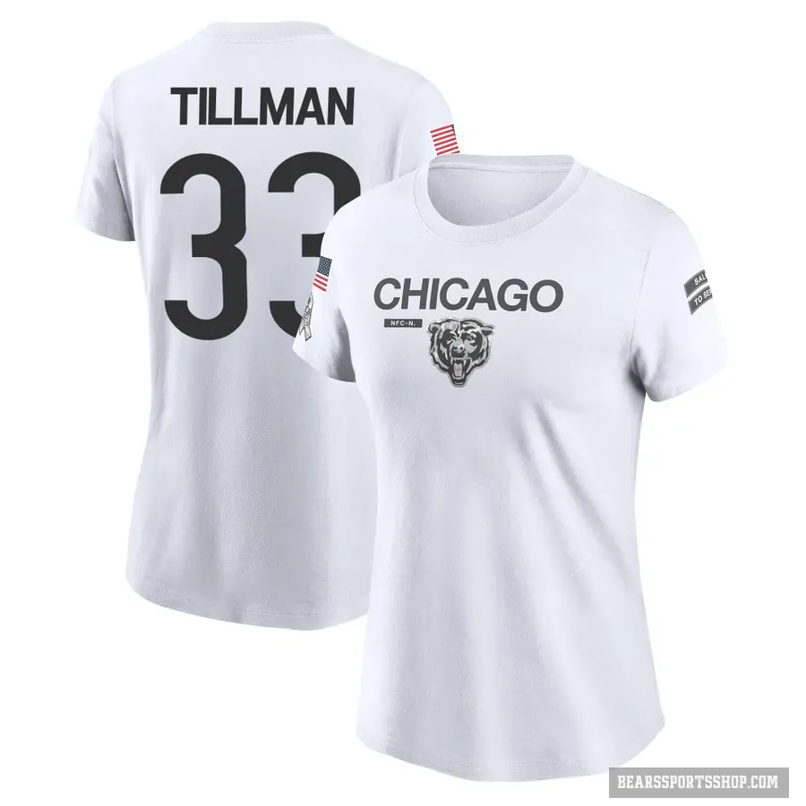 Women's ＃33 Charles Tillman Chicago Bears White 2024 Salute to Service Performance T-Shirt