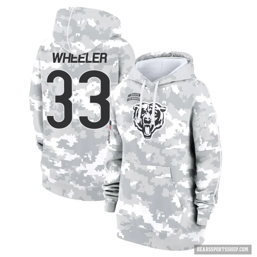 Women's ＃33 Ian Wheeler Chicago Bears Arctic Camo 2024 Salute to Service Club Fleece Pullover Hoodie