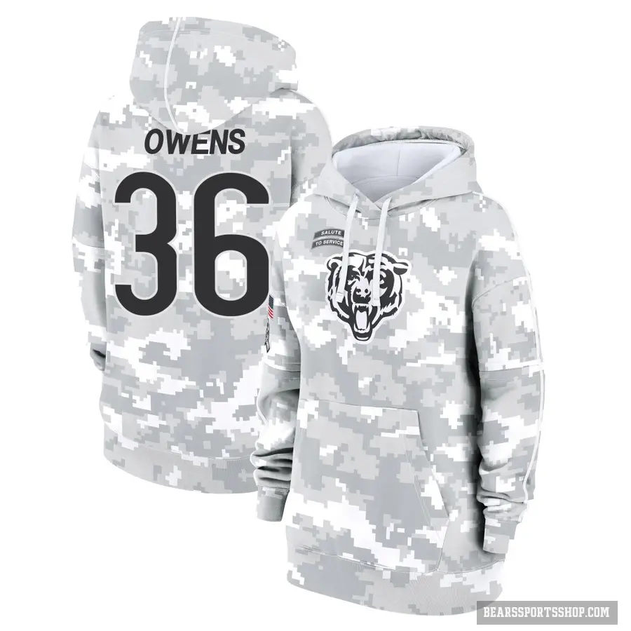Women's ＃36 Jonathan Owens Chicago Bears Arctic Camo 2024 Salute to Service Club Fleece Pullover Hoodie