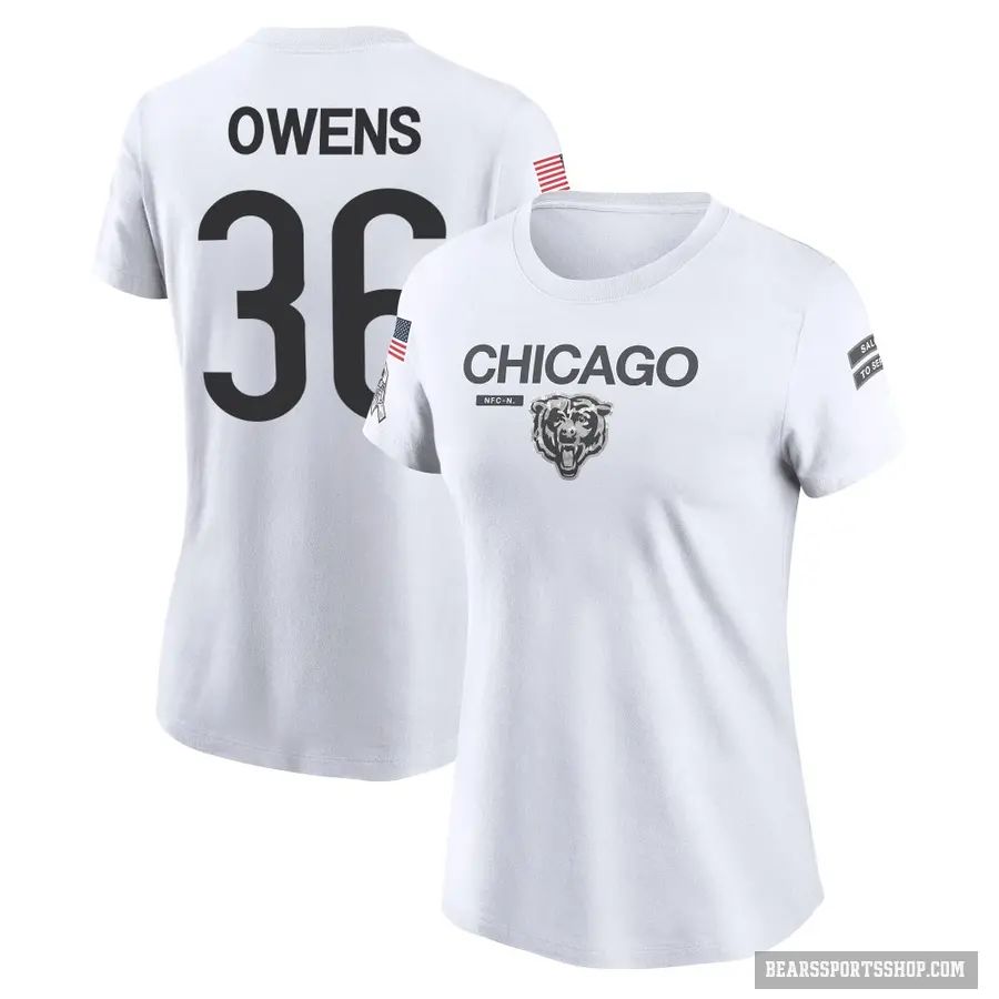Women's ＃36 Jonathan Owens Chicago Bears White 2024 Salute to Service Performance T-Shirt