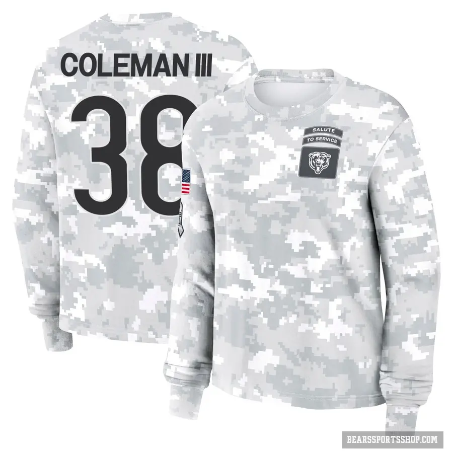 Women's ＃38 Douglas Coleman III Chicago Bears Camo Arctic 2024 Salute to Service Long Sleeve T-Shirt