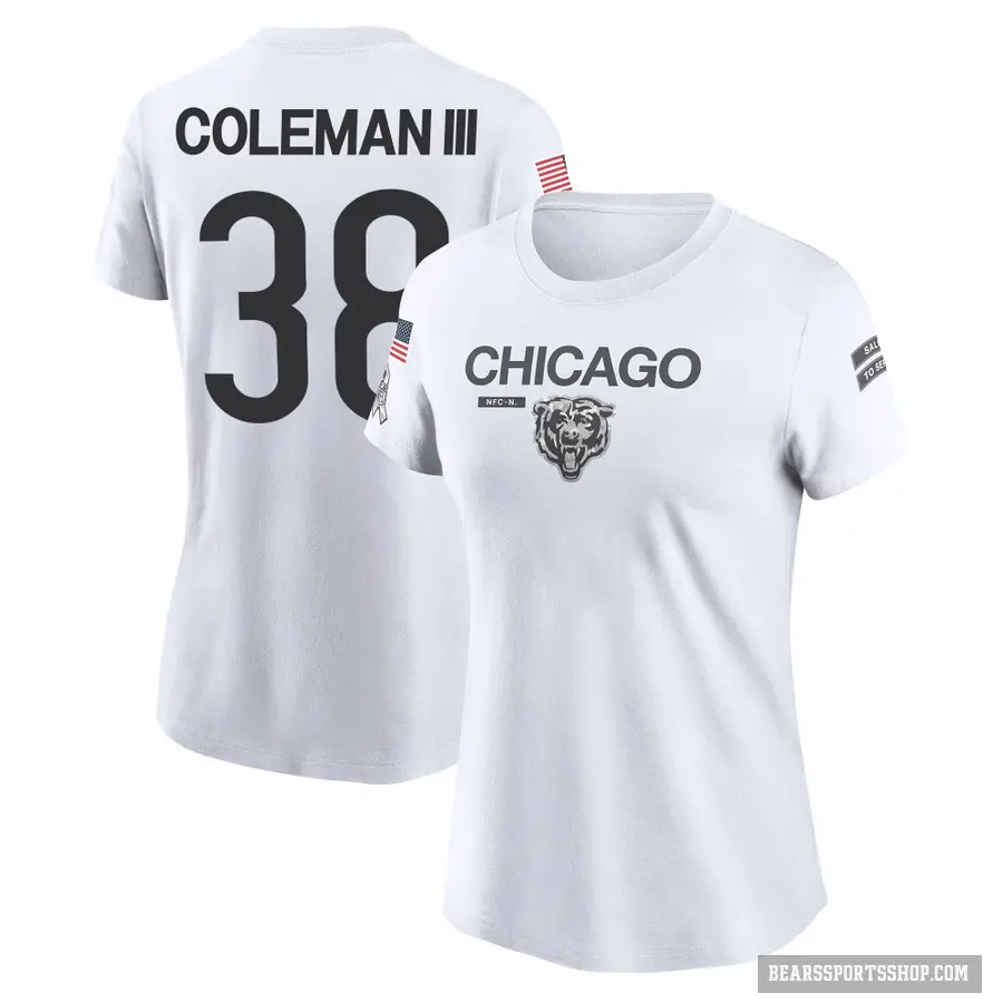 Women's ＃38 Douglas Coleman III Chicago Bears White 2024 Salute to Service Performance T-Shirt