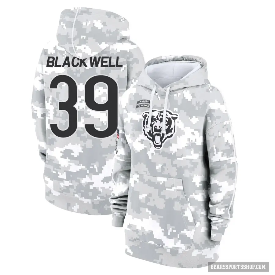 Women's ＃39 Josh Blackwell Chicago Bears Arctic Camo 2024 Salute to Service Club Fleece Pullover Hoodie