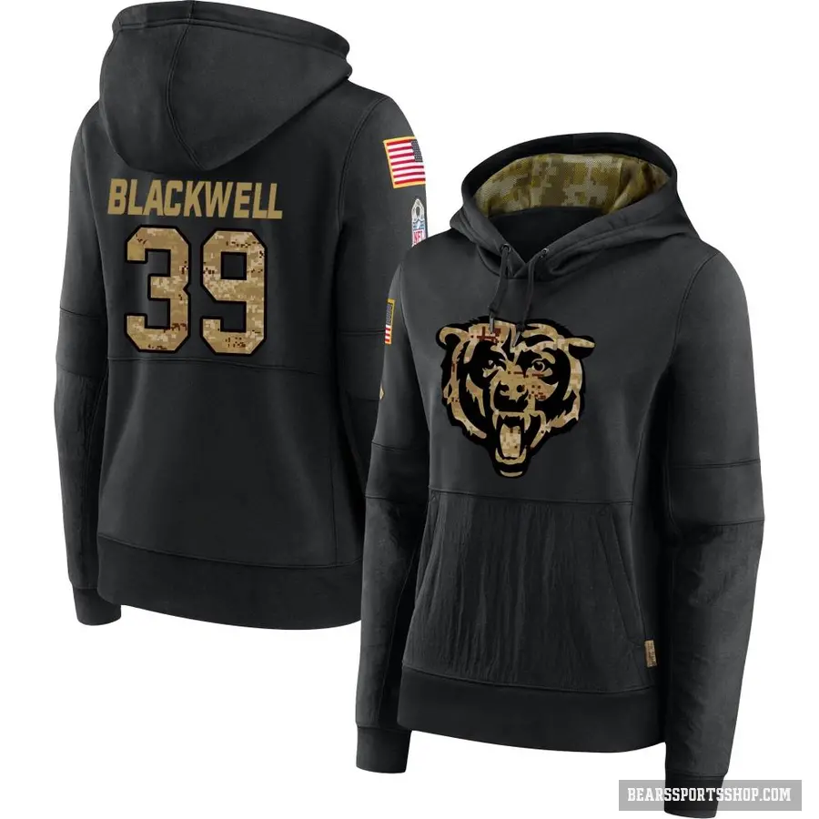Women's ＃39 Josh Blackwell Chicago Bears Black 2020 Salute to Service Sideline Performance Pullover Hoodie
