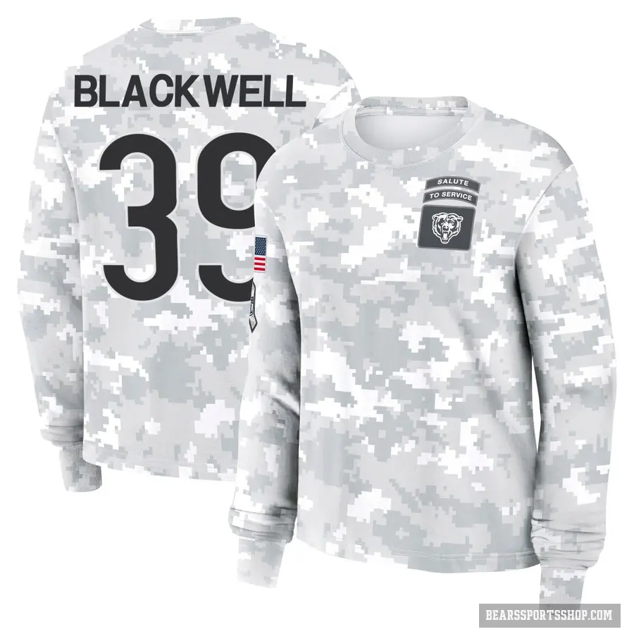 Women's ＃39 Josh Blackwell Chicago Bears Black Arctic Camo 2024 Salute to Service Long Sleeve T-Shirt