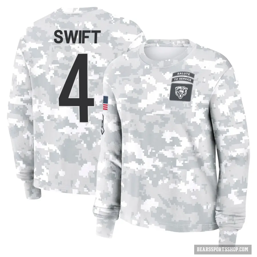 Women's ＃4 D'Andre Swift Chicago Bears Camo Arctic 2024 Salute to Service Long Sleeve T-Shirt