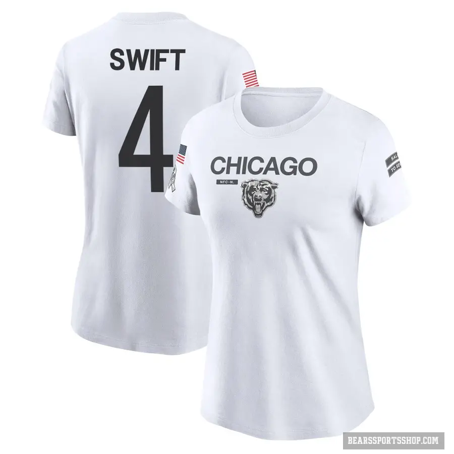 Women's ＃4 D'Andre Swift Chicago Bears White 2024 Salute to Service Performance T-Shirt