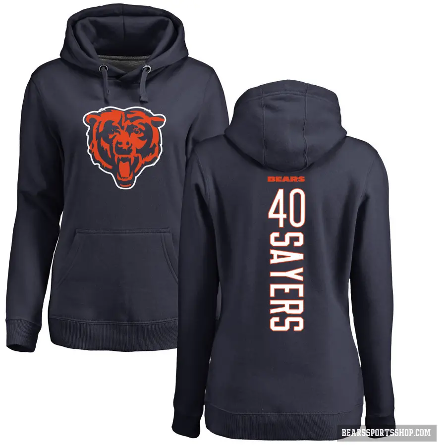 Women's ＃40 Gale Sayers Chicago Bears Navy Pro Line Backer Pullover Hoodie