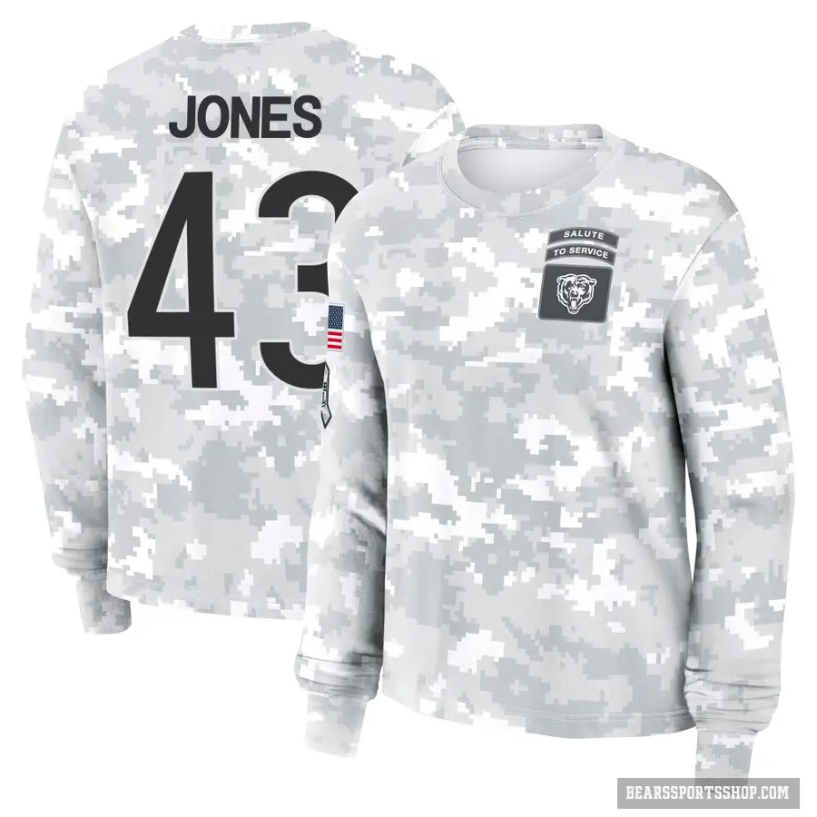 Women's ＃43 Carl Jones Jr. Chicago Bears Camo Arctic 2024 Salute to Service Long Sleeve T-Shirt