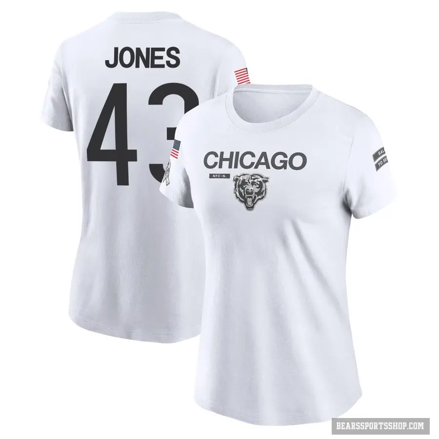 Women's ＃43 Carl Jones Jr. Chicago Bears White 2024 Salute to Service Performance T-Shirt
