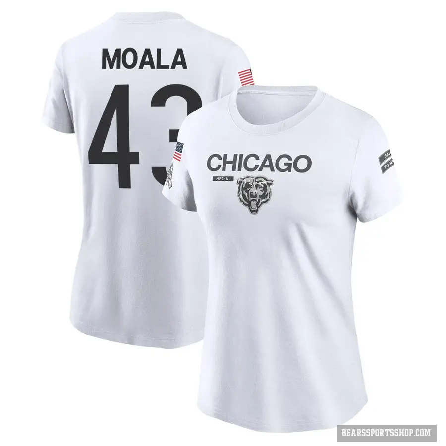 Women's ＃43 Paul Moala Chicago Bears White 2024 Salute to Service Performance T-Shirt