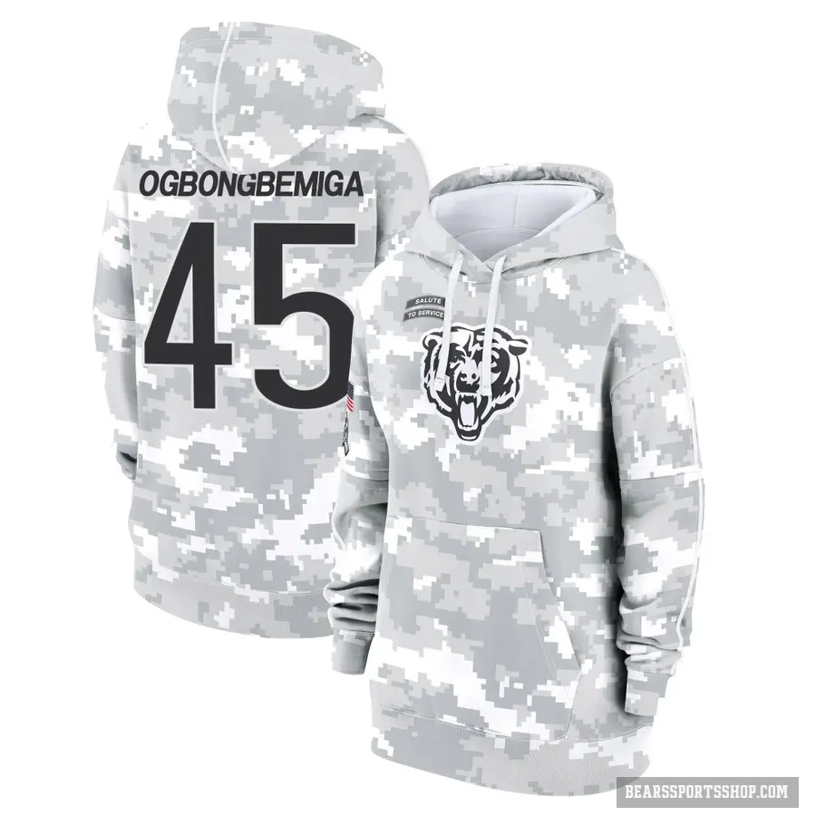 Women's ＃45 Amen Ogbongbemiga Chicago Bears Arctic Camo 2024 Salute to Service Club Fleece Pullover Hoodie