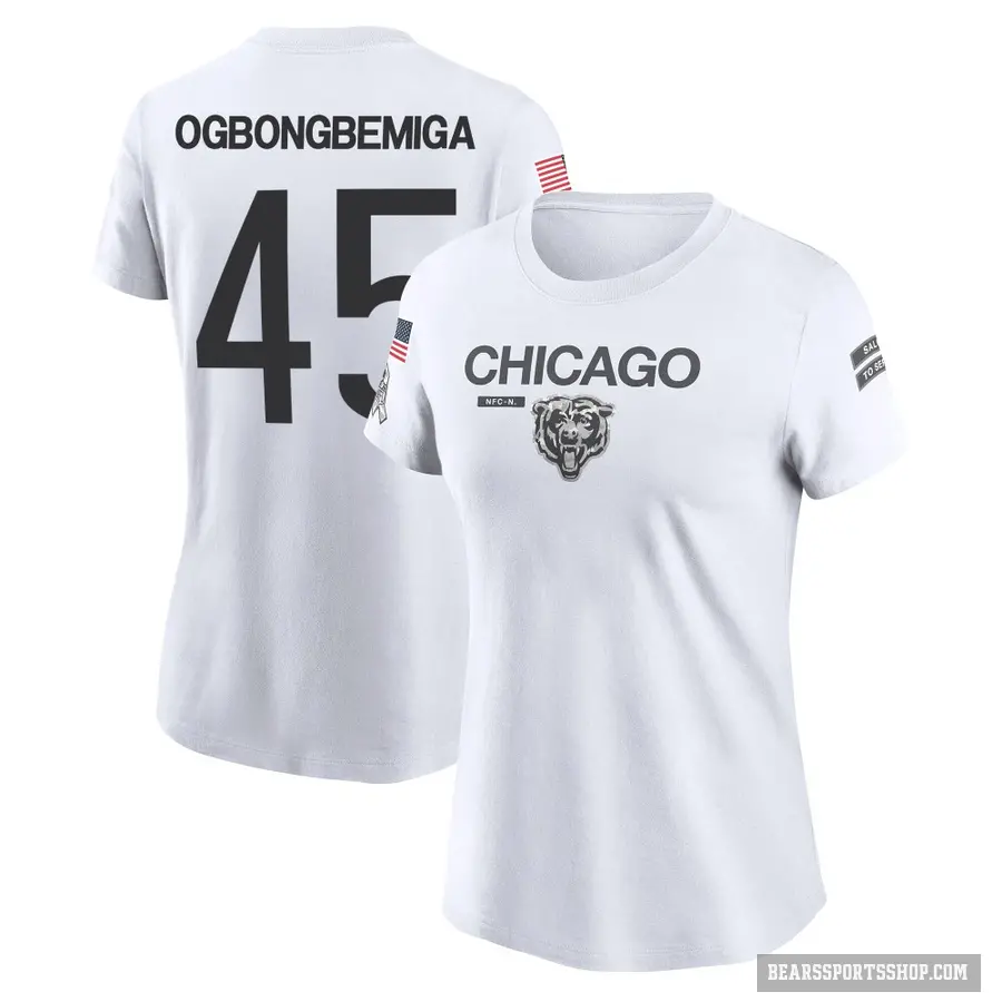 Women's ＃45 Amen Ogbongbemiga Chicago Bears White 2024 Salute to Service Performance T-Shirt