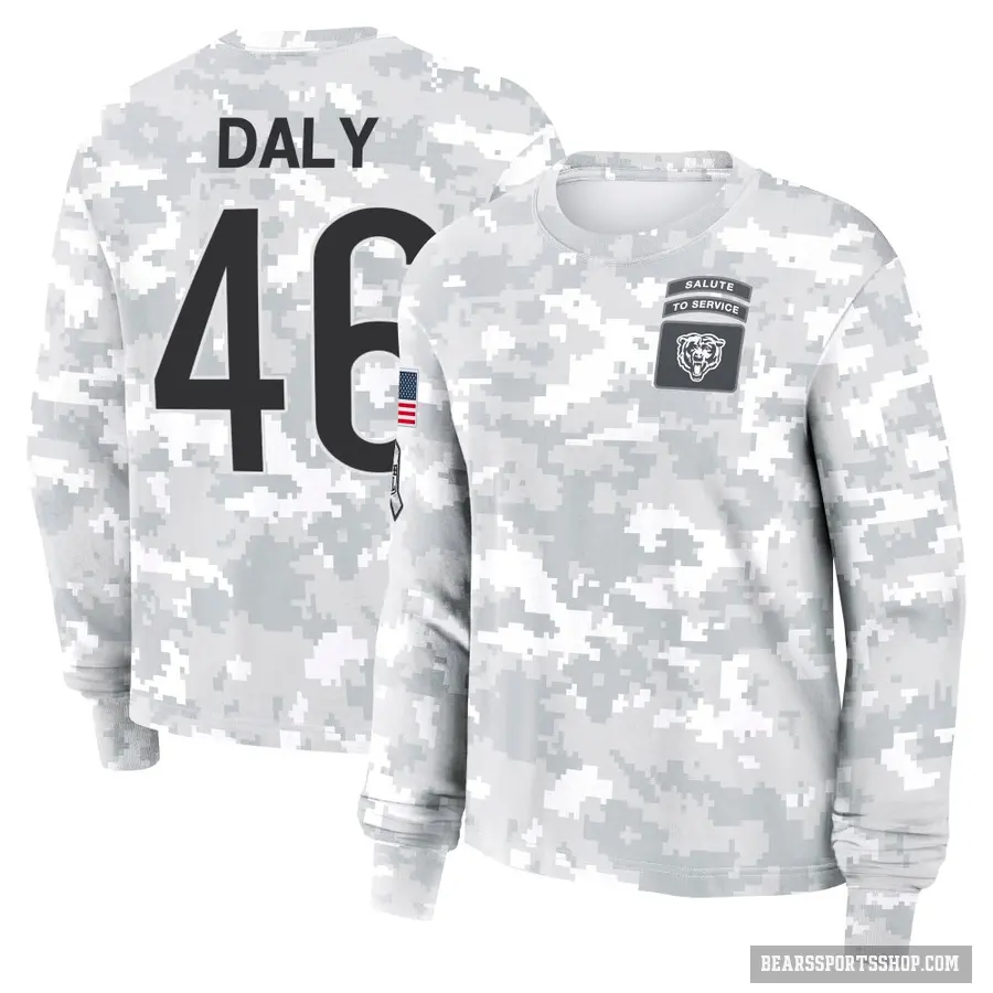Women's ＃46 Scott Daly Chicago Bears Camo Arctic 2024 Salute to Service Long Sleeve T-Shirt