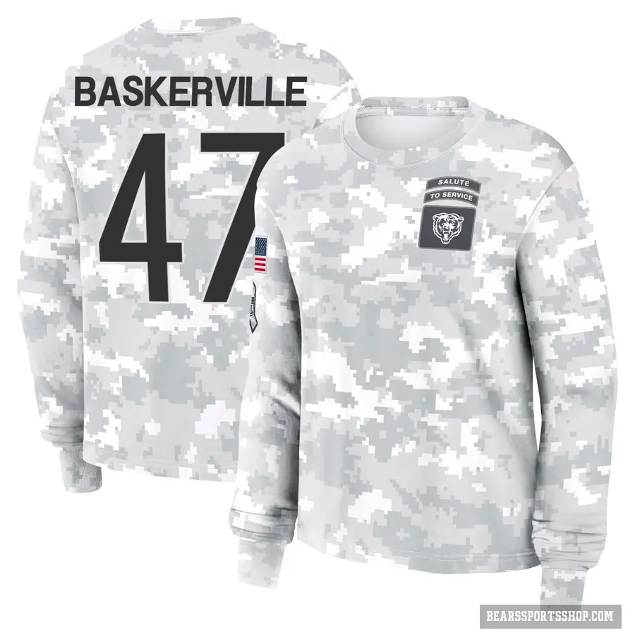 Women's ＃47 Micah Baskerville Chicago Bears Camo Arctic 2024 Salute to Service Long Sleeve T-Shirt