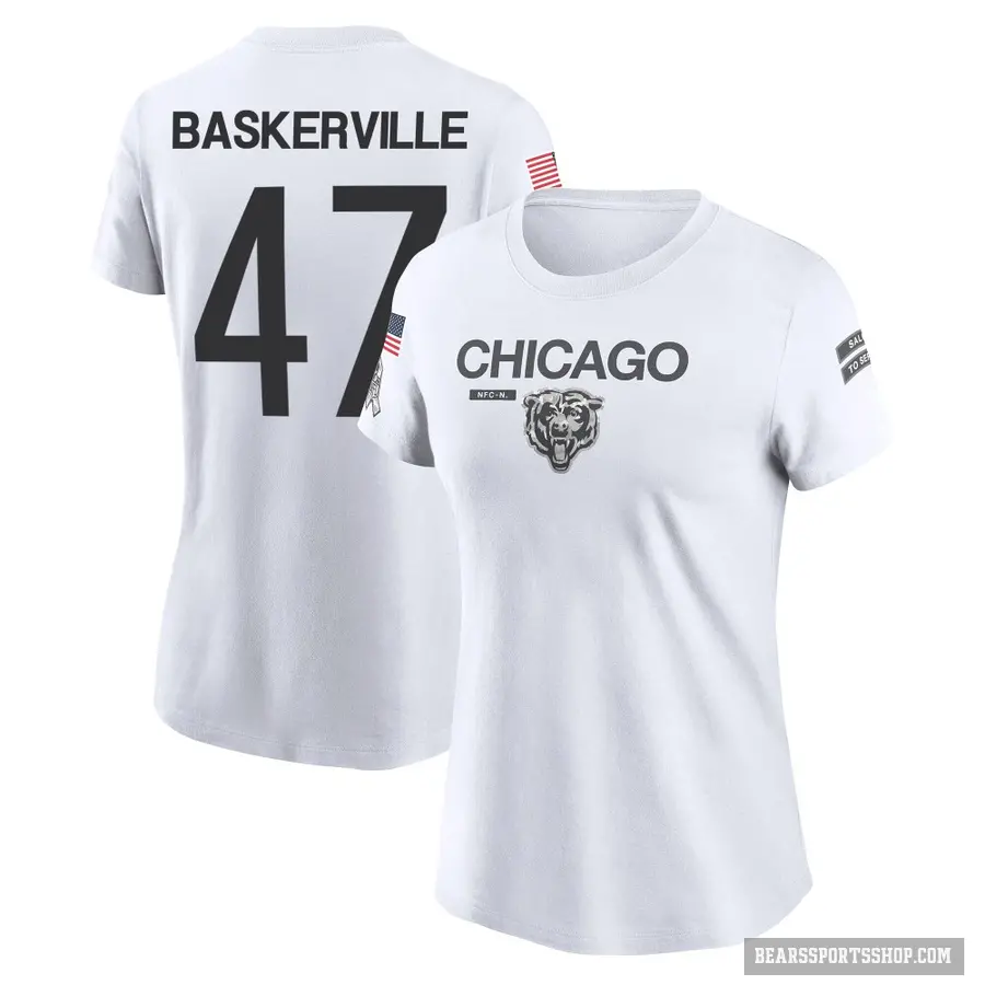 Women's ＃47 Micah Baskerville Chicago Bears White 2024 Salute to Service Performance T-Shirt