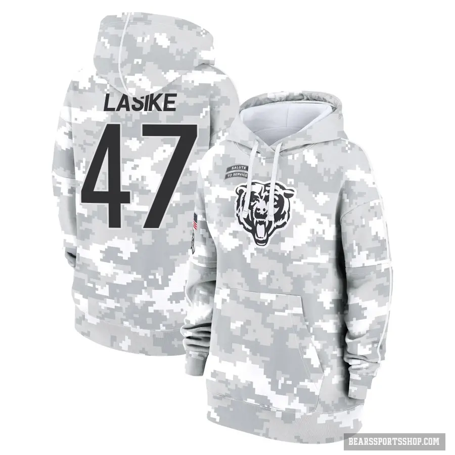 Women's ＃47 Paul Lasike Chicago Bears Arctic Camo 2024 Salute to Service Club Fleece Pullover Hoodie