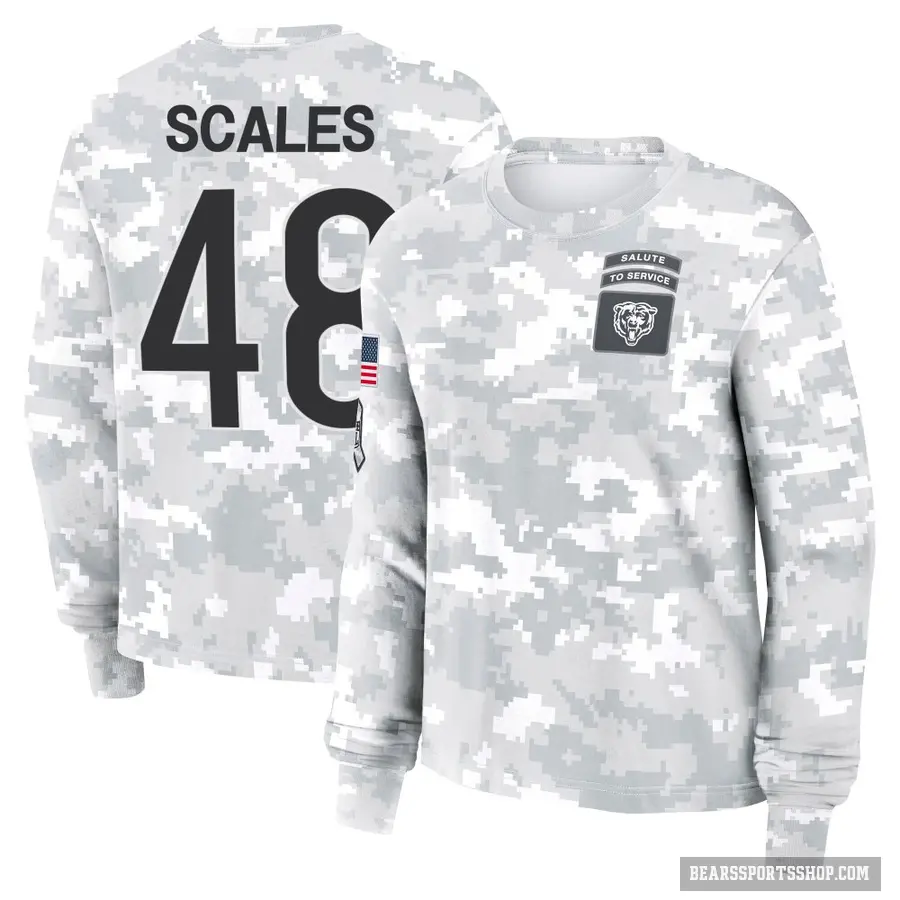 Women's ＃48 Patrick Scales Chicago Bears Camo Arctic 2024 Salute to Service Long Sleeve T-Shirt