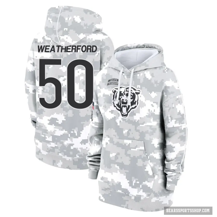 Women's ＃50 Sterling Weatherford Chicago Bears Arctic Camo 2024 Salute to Service Club Fleece Pullover Hoodie
