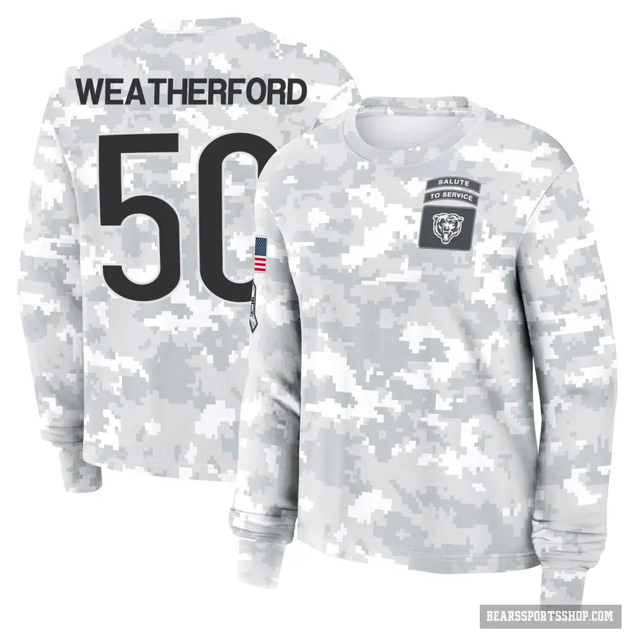 Women's ＃50 Sterling Weatherford Chicago Bears Camo Arctic 2024 Salute to Service Long Sleeve T-Shirt
