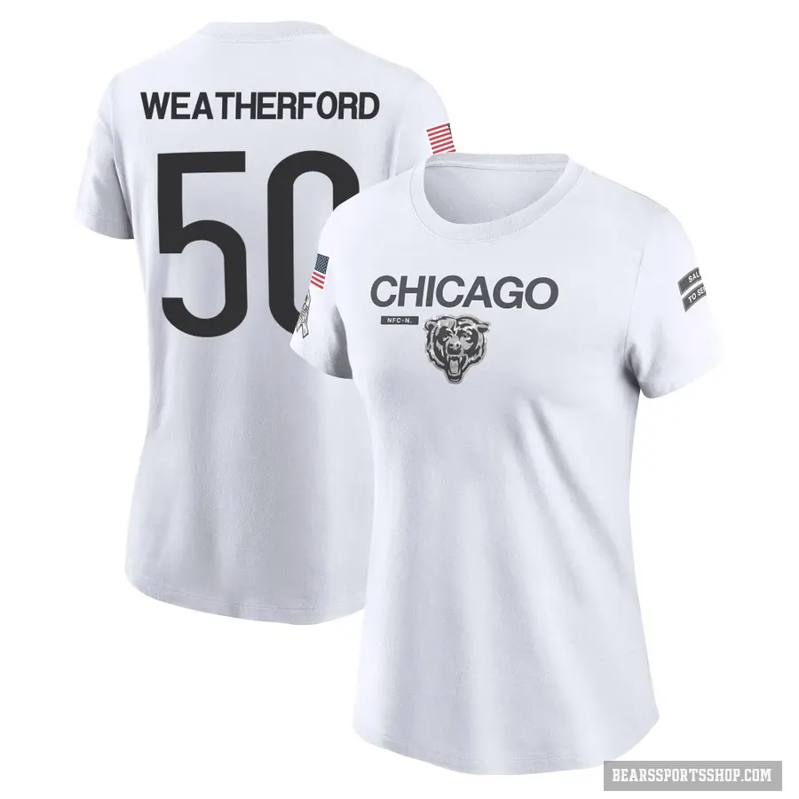 Women's ＃50 Sterling Weatherford Chicago Bears White 2024 Salute to Service Performance T-Shirt