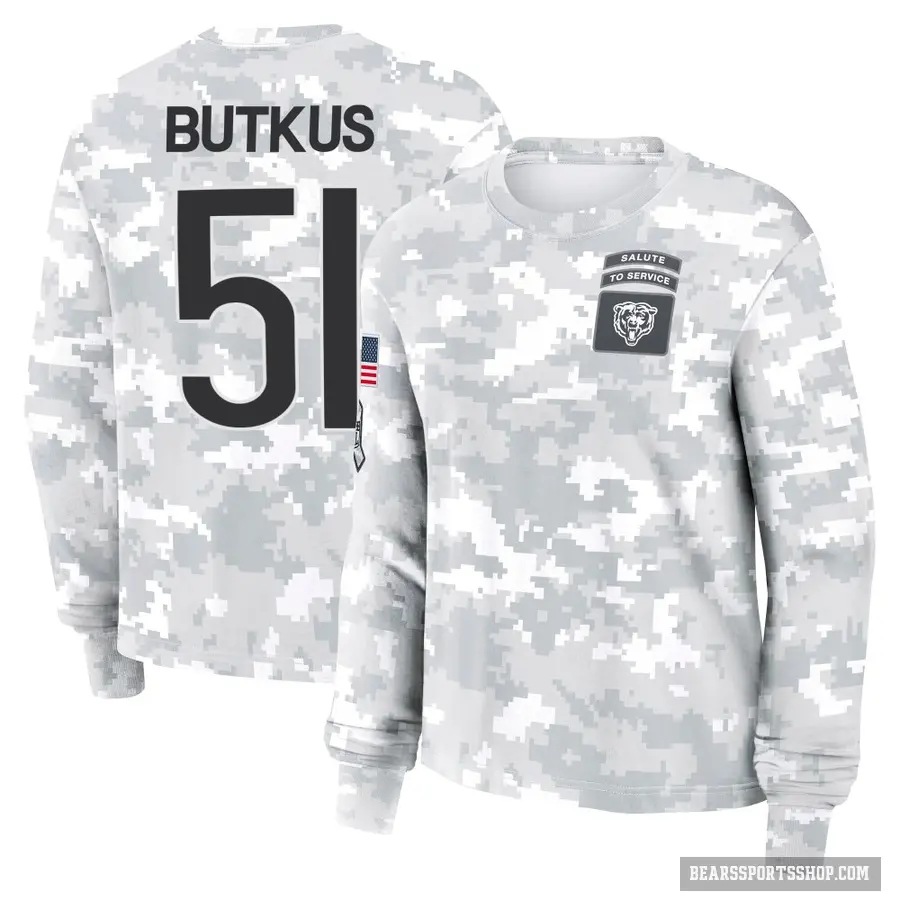 Women's ＃51 Dick Butkus Chicago Bears Camo Arctic 2024 Salute to Service Long Sleeve T-Shirt