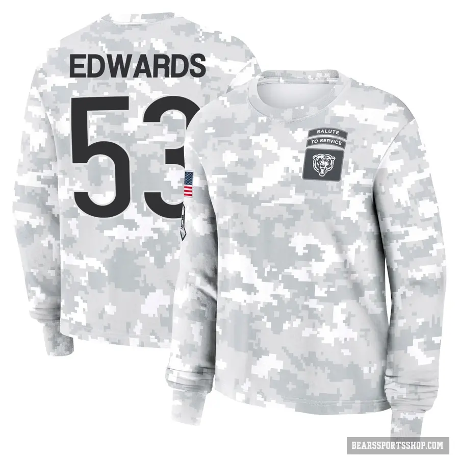 Women's ＃53 T.J. Edwards Chicago Bears Camo Arctic 2024 Salute to Service Long Sleeve T-Shirt