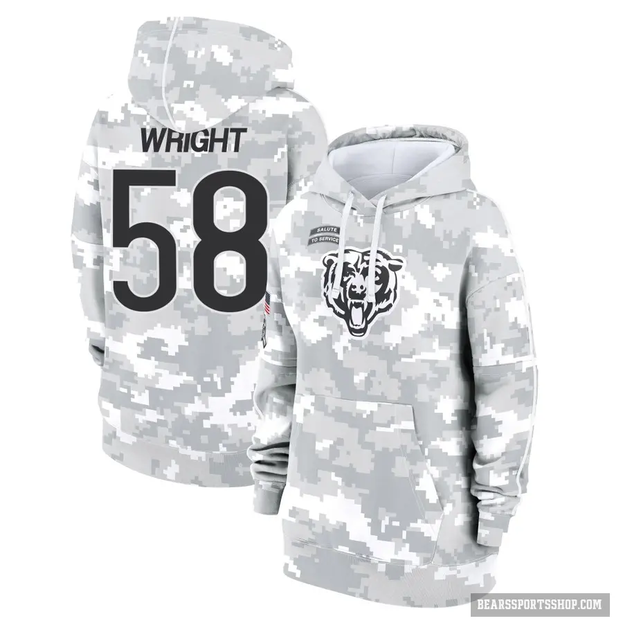 Women's ＃58 Darnell Wright Chicago Bears Arctic Camo 2024 Salute to Service Club Fleece Pullover Hoodie