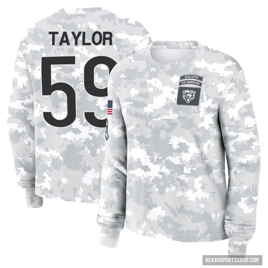 Women's ＃59 Carson Taylor Chicago Bears Camo Arctic 2024 Salute to Service Long Sleeve T-Shirt