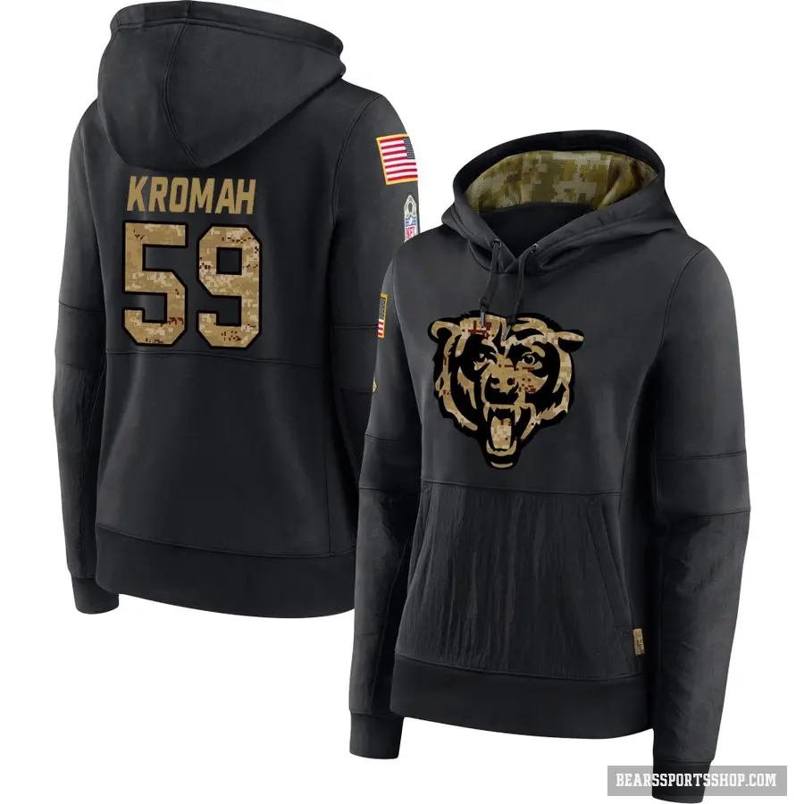 Women's ＃59 Jamree Kromah Chicago Bears Black 2020 Salute to Service Sideline Performance Pullover Hoodie