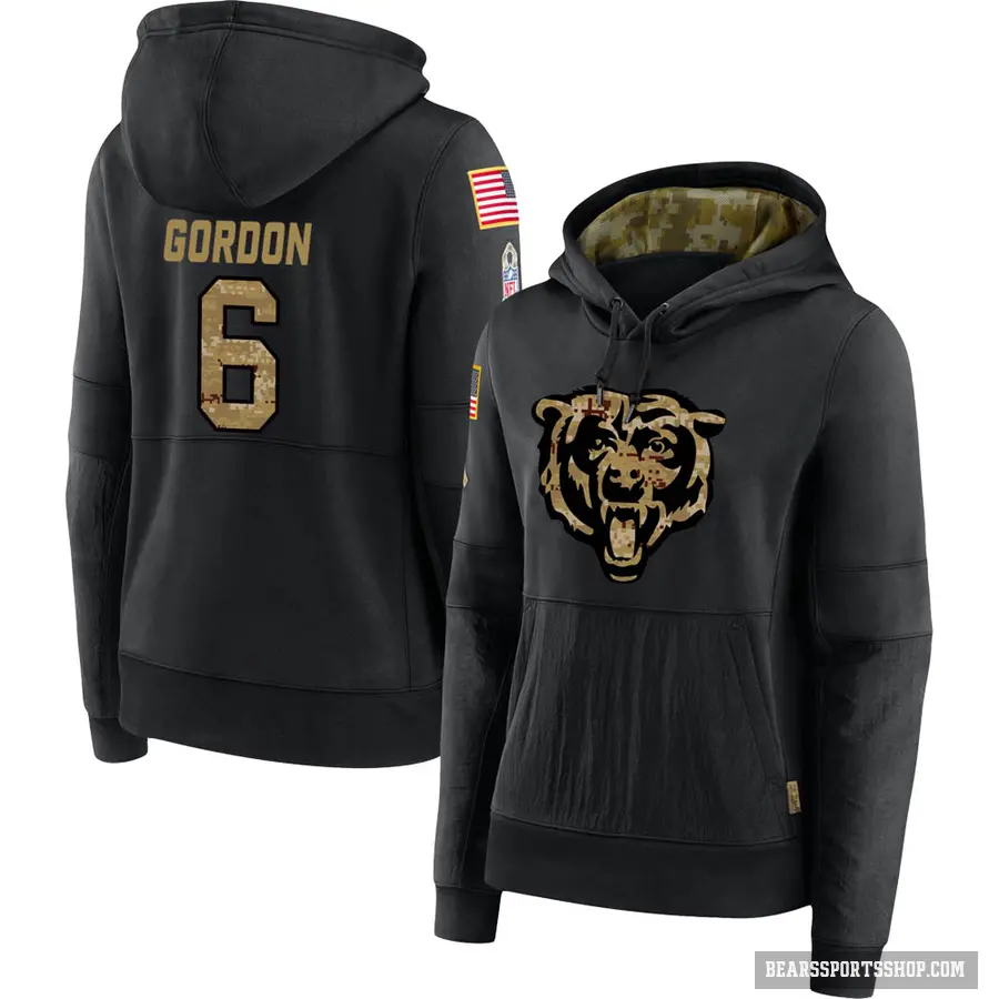 Women's ＃6 Kyler Gordon Chicago Bears Black 2020 Salute to Service Sideline Performance Pullover Hoodie