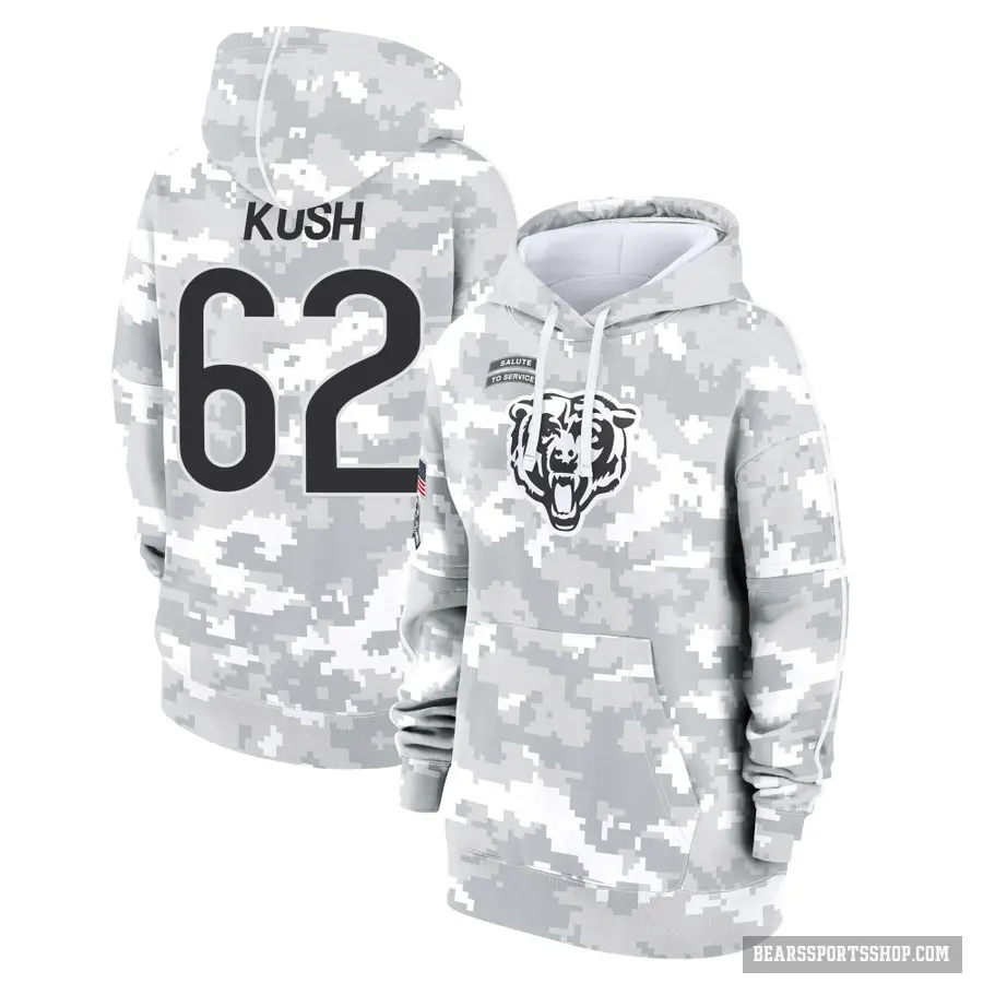 Women's ＃62 Eric Kush Chicago Bears Arctic Camo 2024 Salute to Service Club Fleece Pullover Hoodie