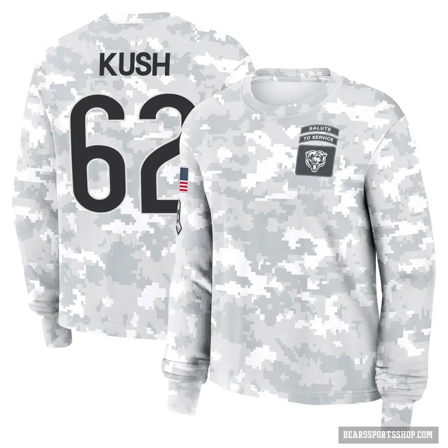 Women's ＃62 Eric Kush Chicago Bears Camo Arctic 2024 Salute to Service Long Sleeve T-Shirt