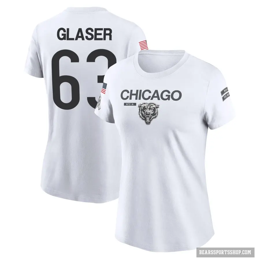 Women's ＃63 Chris Glaser Chicago Bears White 2024 Salute to Service Performance T-Shirt